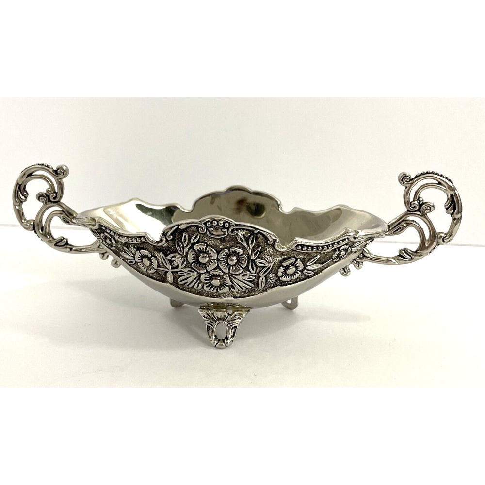 GODINGER 8.5" Handled W/ Feet Oval Bowl Fine Silverplate Dish Tray